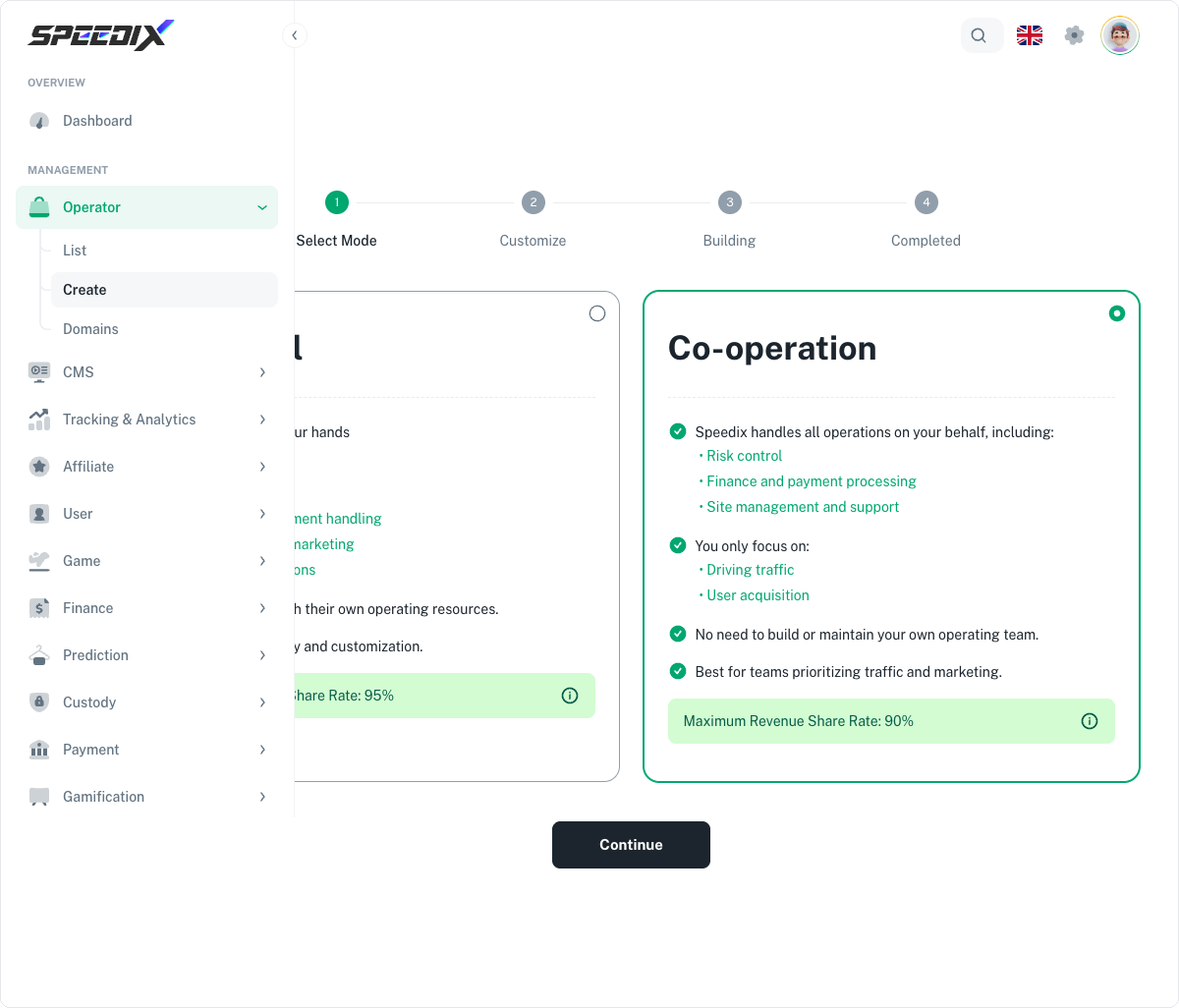 Figure 2.1 — Choose Individual (standalone site) or Co-operation (co-branded site)